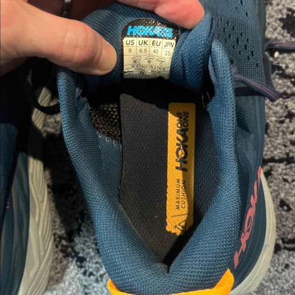 Hoka Navy and Yellow Athletic Shoes size w8 - Picture 3 of 5